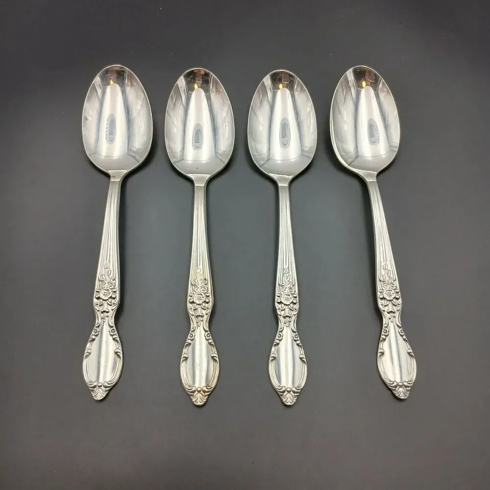 4 pcs Wm Rogers & Son IS Silverplate VICTORIAN ROSE Teaspoon 6